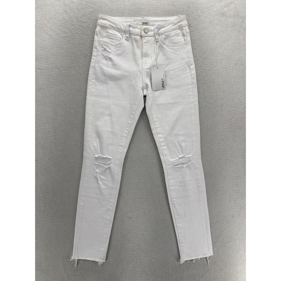 Vervet Denim - Vervet Skinny Jeans Womens 27 Mid Rise White Distressed Raw Hem Stretch Denim